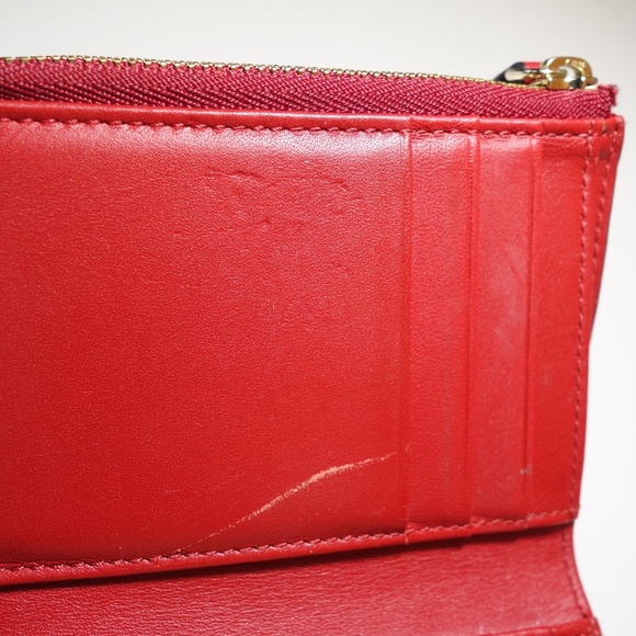MCM Patricia Three Fold Brown & Red Visetos Leather Push Lock Wallet, Sz Medium - Picture 13 of 16